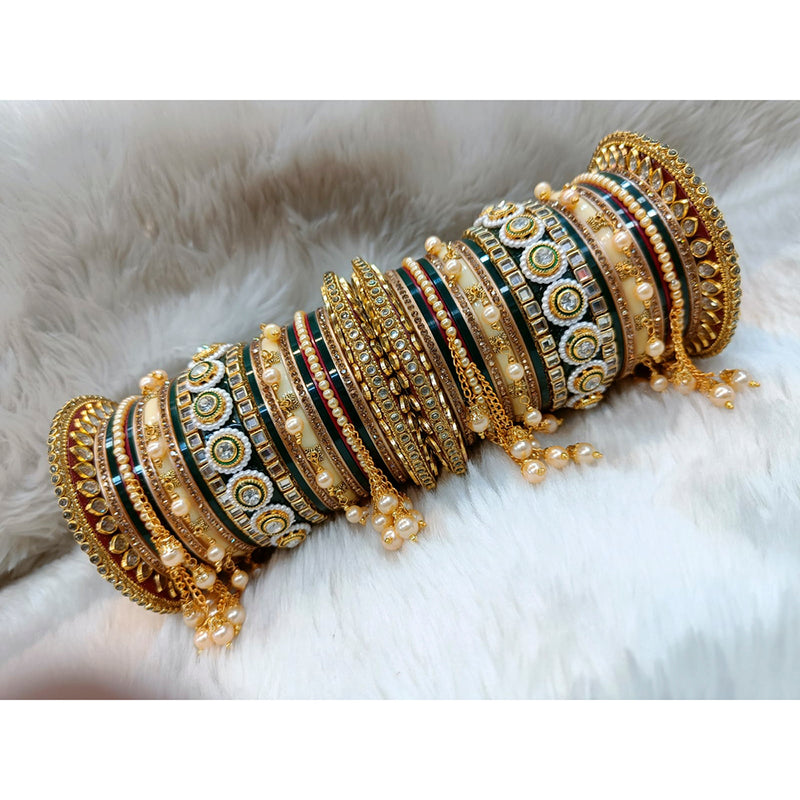 Pooja Bangles Pearl & Crystal Stone Acrylic Bangles