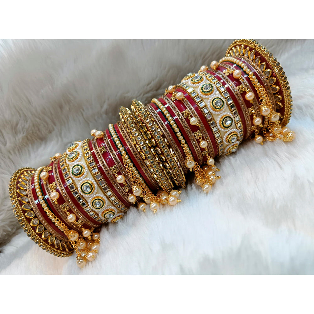 Pooja Bangles Pearl & Crystal Stone Acrylic Bangles