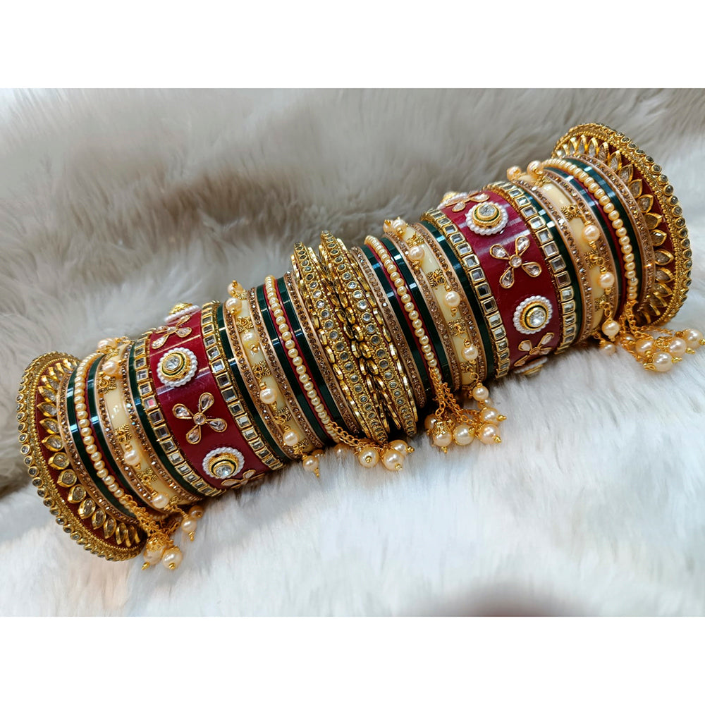 Pooja Bangles Pearl & Crystal Stone Acrylic Bangles