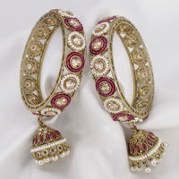 Pooja Bangles Gold Plated Kundan Stone & Pearl Jhumki Latkan Bangles Set