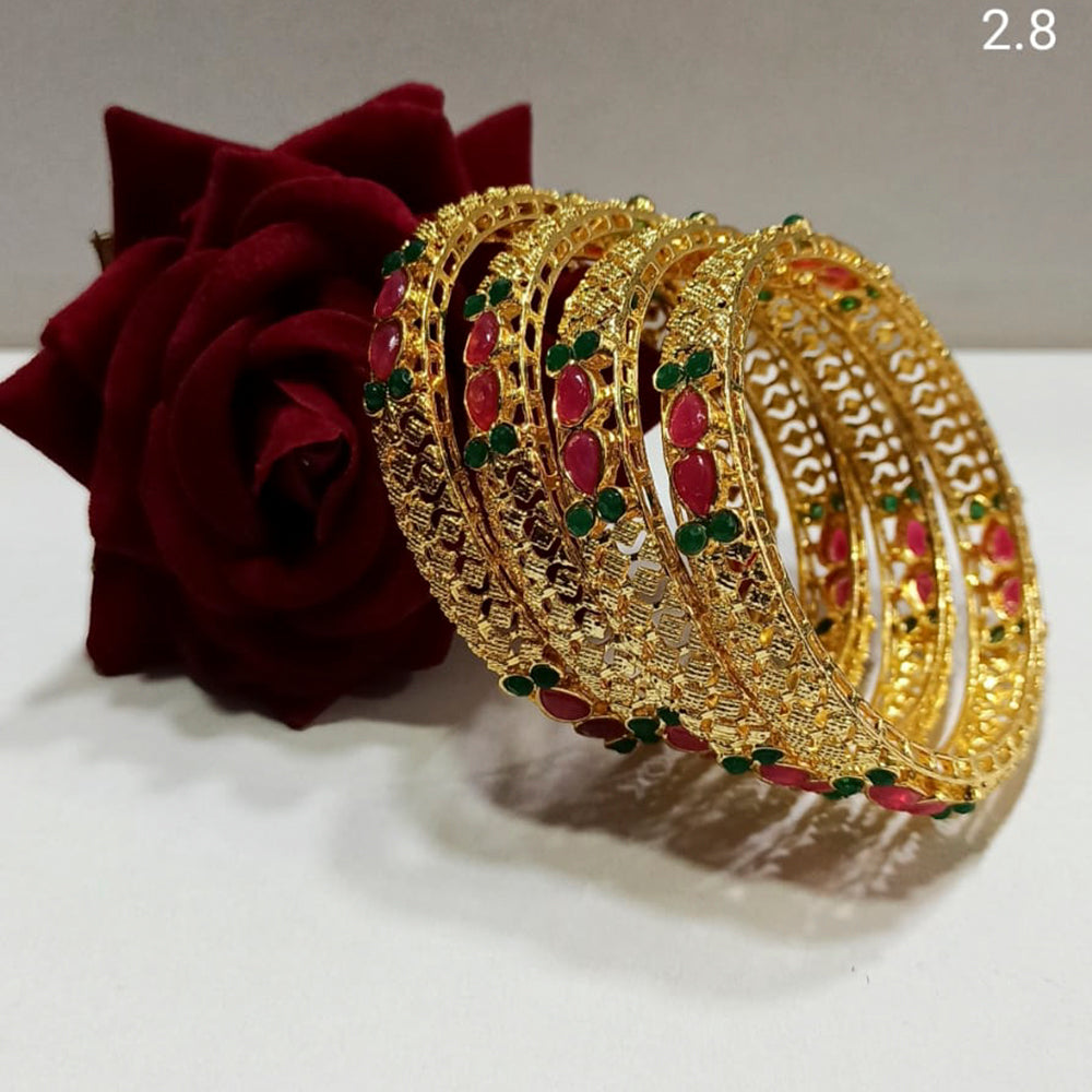 Pooja Bangles Gold Plated Pink & Green Pota Stone Bangles Set ...
