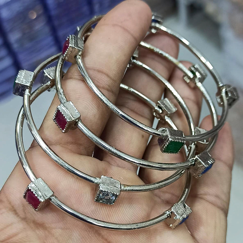 Pooja Bangles Silver Plated Multi Pota Stone Bangles Set – JewelEMarket