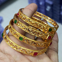 Pooja Bangles Gold Plated Multi  Pota Stone Bangles Set