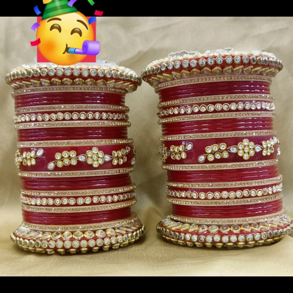 Pooja Bangles Kundan Stone Dark Pink Acrylic Bangles