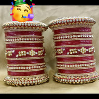 Pooja Bangles Kundan Stone Dark Pink Acrylic Bangles