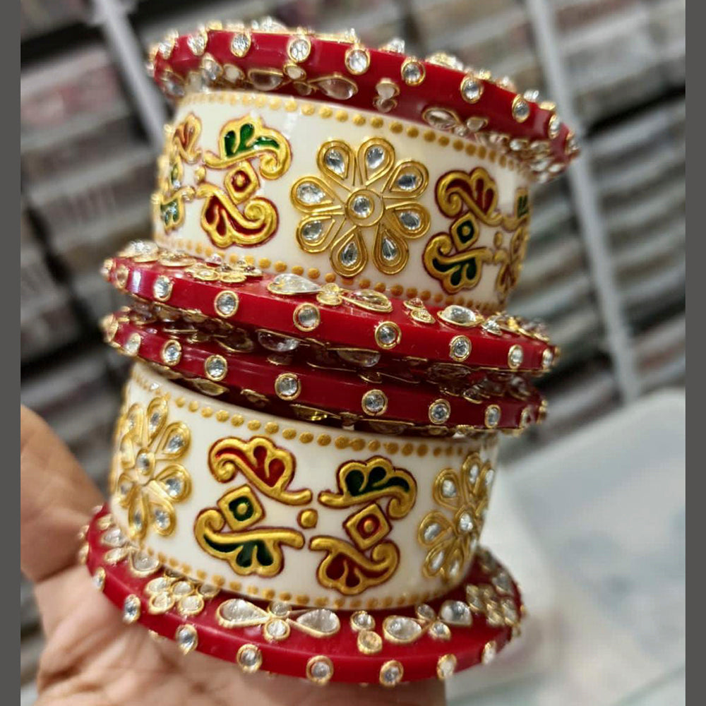 Pooja Bangles Red Kundan Stone Acrylic Bangles