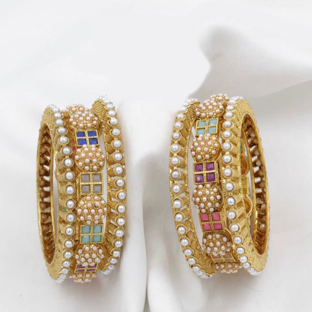 Pooja Bangles Gold Plated Pearl & Pota Stone Bangles Set
