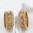Pooja Bangles Gold Plated Pearl & Pota Stone Bangles Set