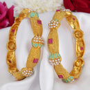 Pooja Bangles Gold Plated Pink Kundan Stone & Pearl Bangles Set