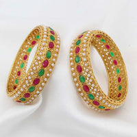 Pooja Bangles Gold Plated Pink & Green Kundan Stone Bangles Set