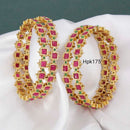 Pooja Bangles Gold Plated Pink & Green Kundan Stone Bangles Set