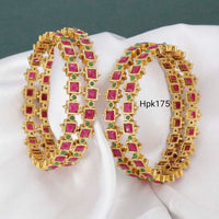 Pooja Bangles Gold Plated Pink & Green Kundan Stone Bangles Set
