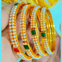 Pooja Bangles Pack Of 4 Gold Plated Pota Stone & Pearl Bangles