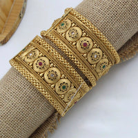 Pooja Bangles Gold Plated Pink & Green Pota Stone Bangles Set