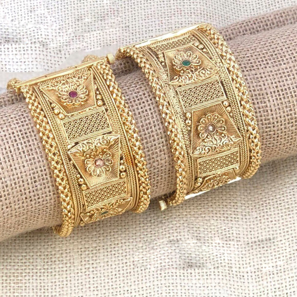 Pooja Bangles Gold Plated Pink & Green Pota Stone Bangles Set