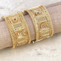 Pooja Bangles Gold Plated Pink & Green Pota Stone Bangles Set