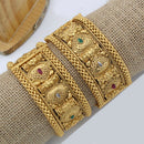 Pooja Bangles Gold Plated Pink & Green Pota Stone Bangles Set