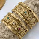 Pooja Bangles Gold Plated Pink & Green Pota Stone Bangles Set