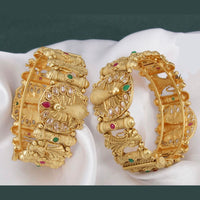 Pooja Bangles Gold Plated Pink & Green Pota Stone Bangles Set
