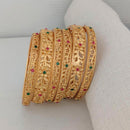 Pooja Bangles Gold Plated Pink & Green Pota Stone Bangles Set