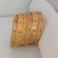 Pooja Bangles Gold Plated Pink & Green Pota Stone Bangles Set