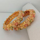Pooja Bangles Gold Plated Pink & Green Austrian Stone Bangles Set