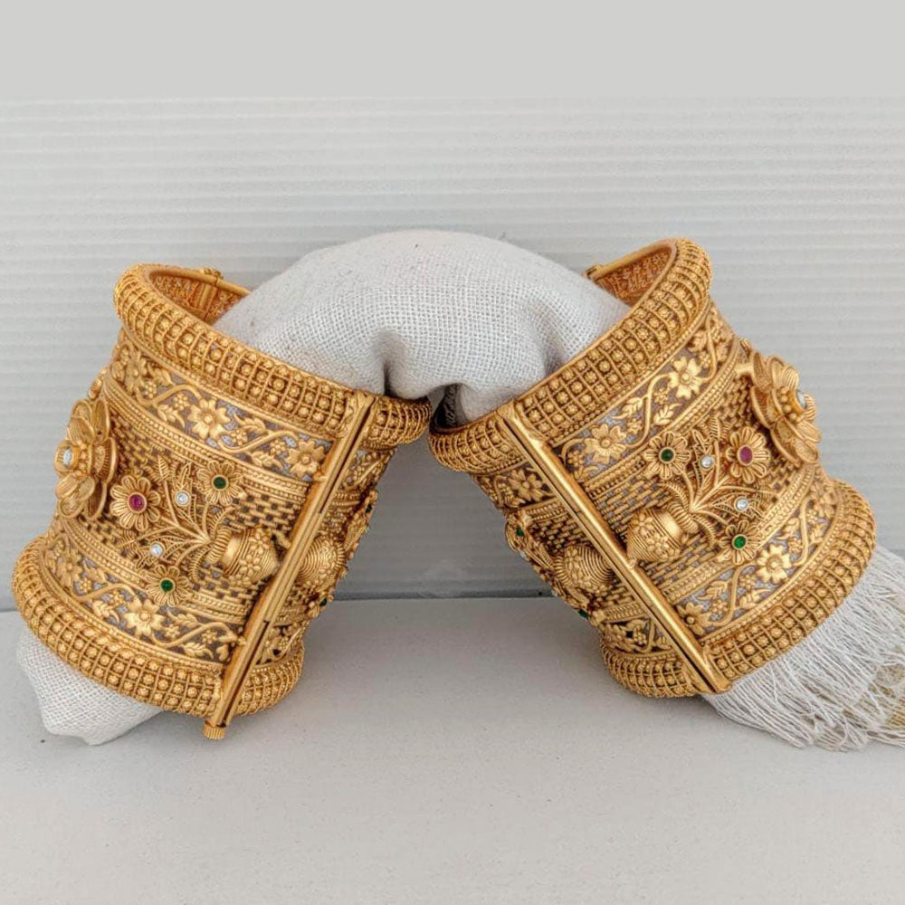 Pooja Bangles Gold Plated Pink & Green Austrian Stone Bangles Set