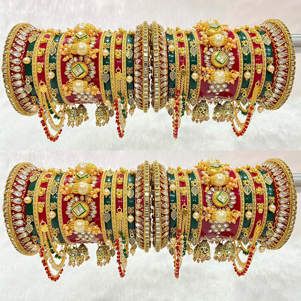 Pooja Bangles Pearl & Crystal Stone Acrylic Bangles