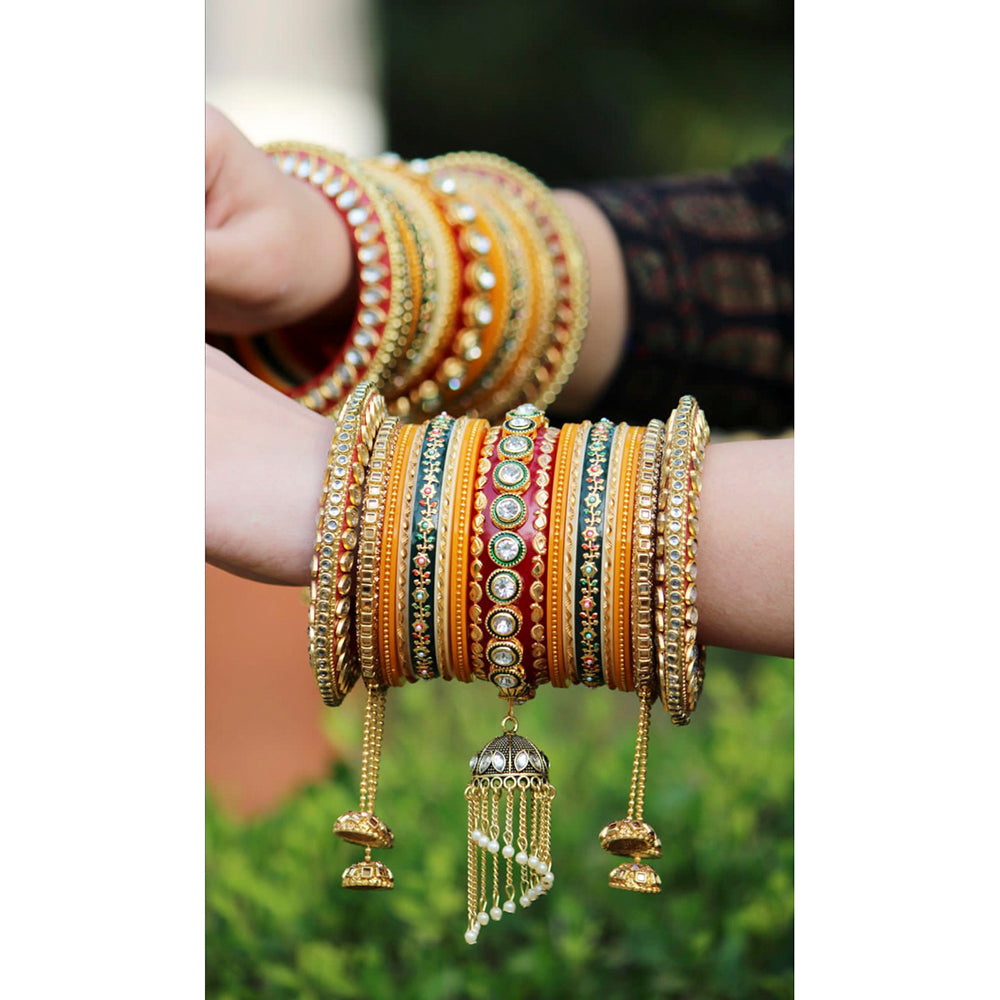 Pooja Bangles Pearl & Crystal Stone Acrylic Bangles