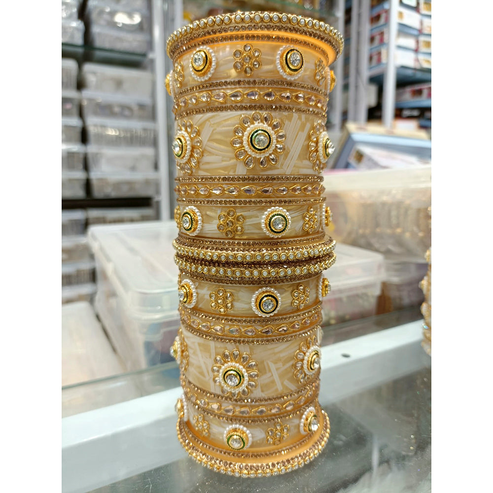 Pooja Bangles Pearl & Kundan Stone Acrylic Bangles