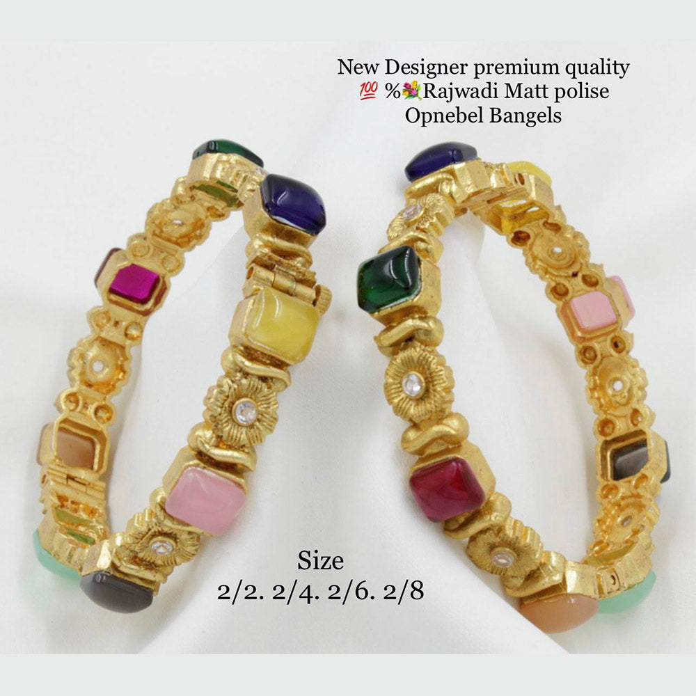 Pooja Bangles Gold Plated Crystal Stone Openable  Bangles Set