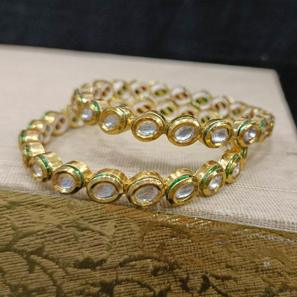 Pooja Bangles Kundan Stone Gold Plated Bangles Set