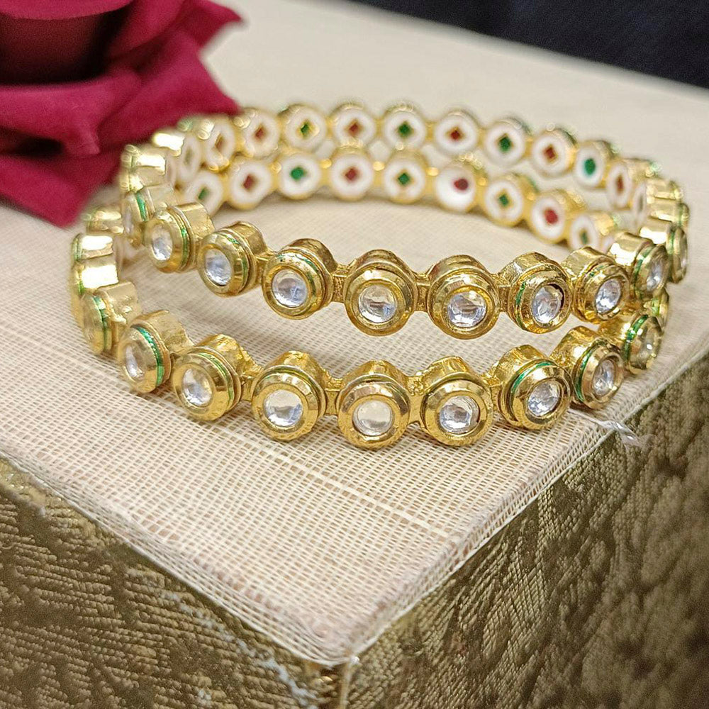 Pooja Bangles Kundan Stone Gold Plated Bangles Set