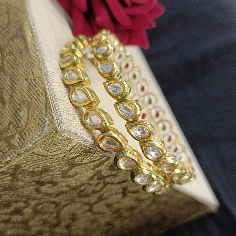 Pooja Bangles Kundan Stone Gold Plated Bangles Set