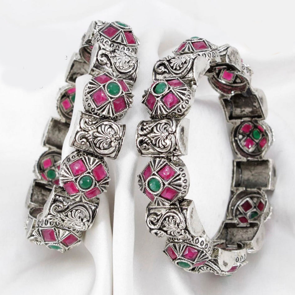 Pooja Bangles Silver Plated Pota Stone Bangles Set – JewelEMarket
