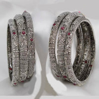 Pooja Bangles Silver Plated Pota Stone Bangles Set