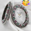 Pooja Bangles Silver Plated Pota Stone Bangles Set