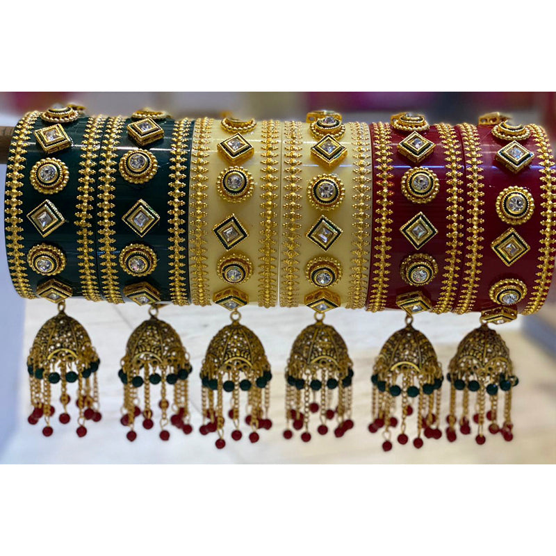 Pooja Bangles Pearl & Crystal Stone Acrylic Bangles