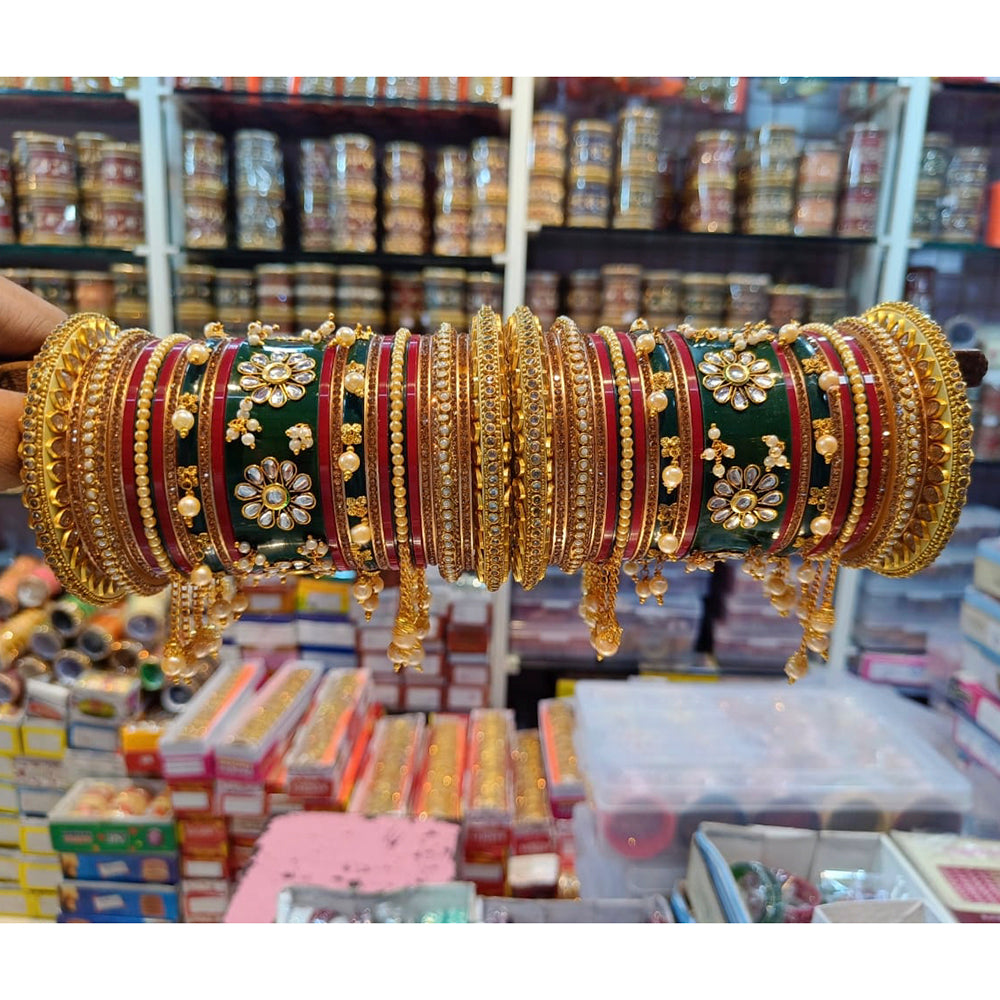 Pooja Bangles Pearl & Crystal Stone Acrylic Bangles
