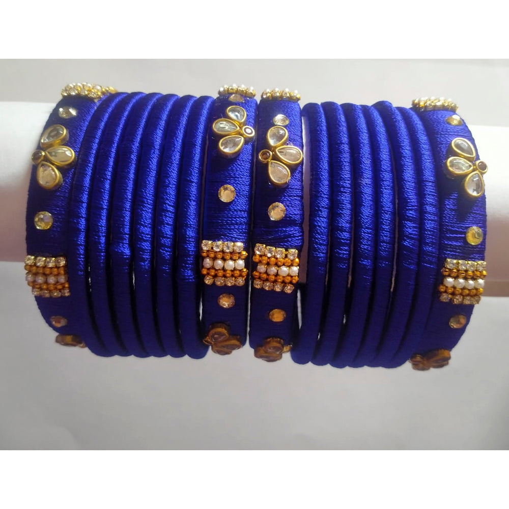 Pooja Bangles Gold Plated Austrian Stone & Thread Bangles