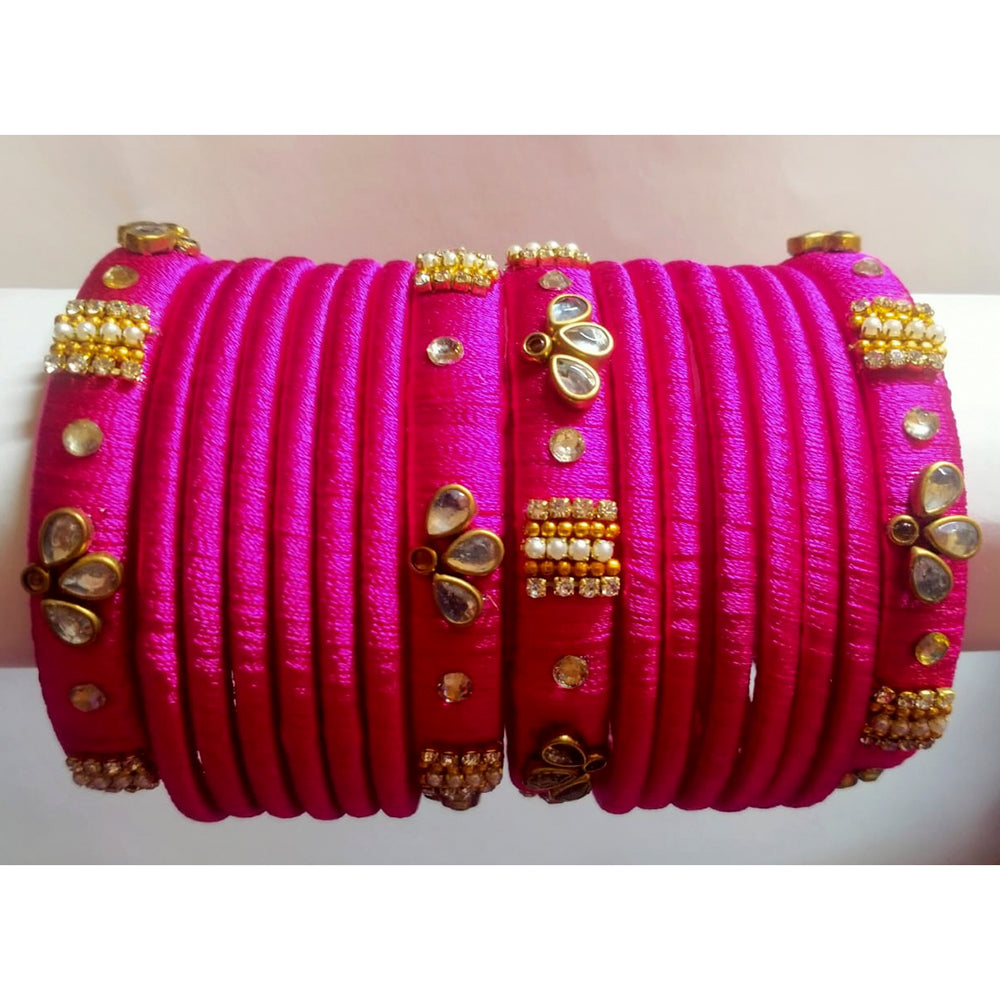 Pooja Bangles Gold Plated Austrian Stone & Thread Bangles