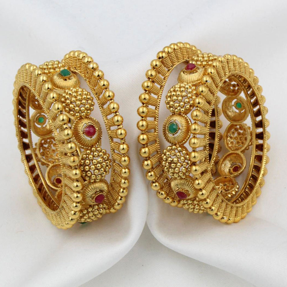 Pooja Bangles Gold Plated Pota Stone Bangles Set