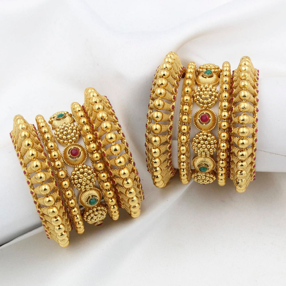 Pooja Bangles Gold Plated Pota Stone Bangles Set