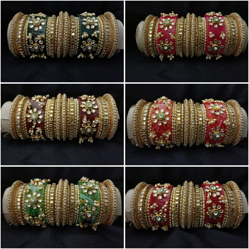 Pooja Bangles Pearl & Kundan Stone Acrylic Bangles