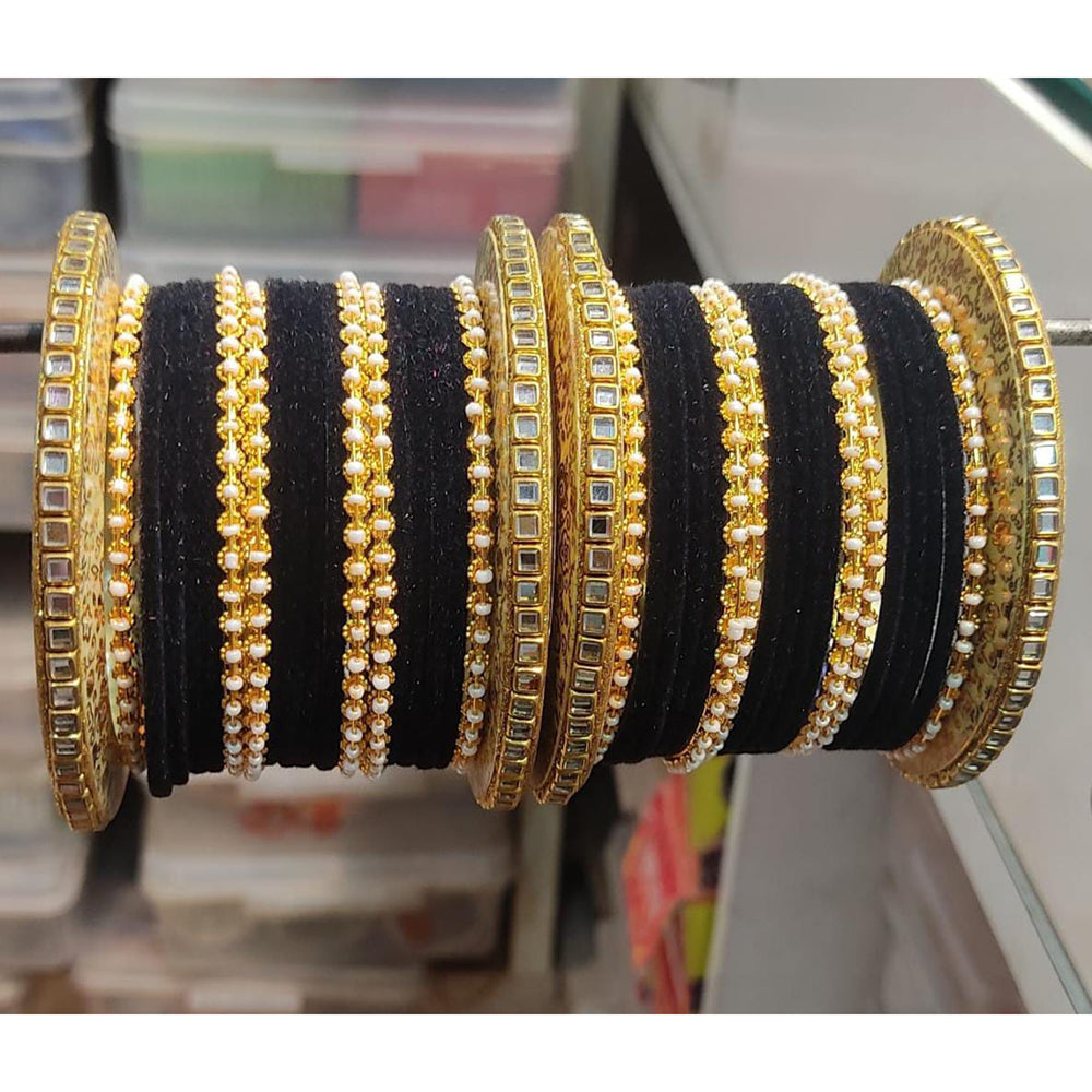 Pooja Bangles Gold Plated Kundan Stone & Thread Bangles