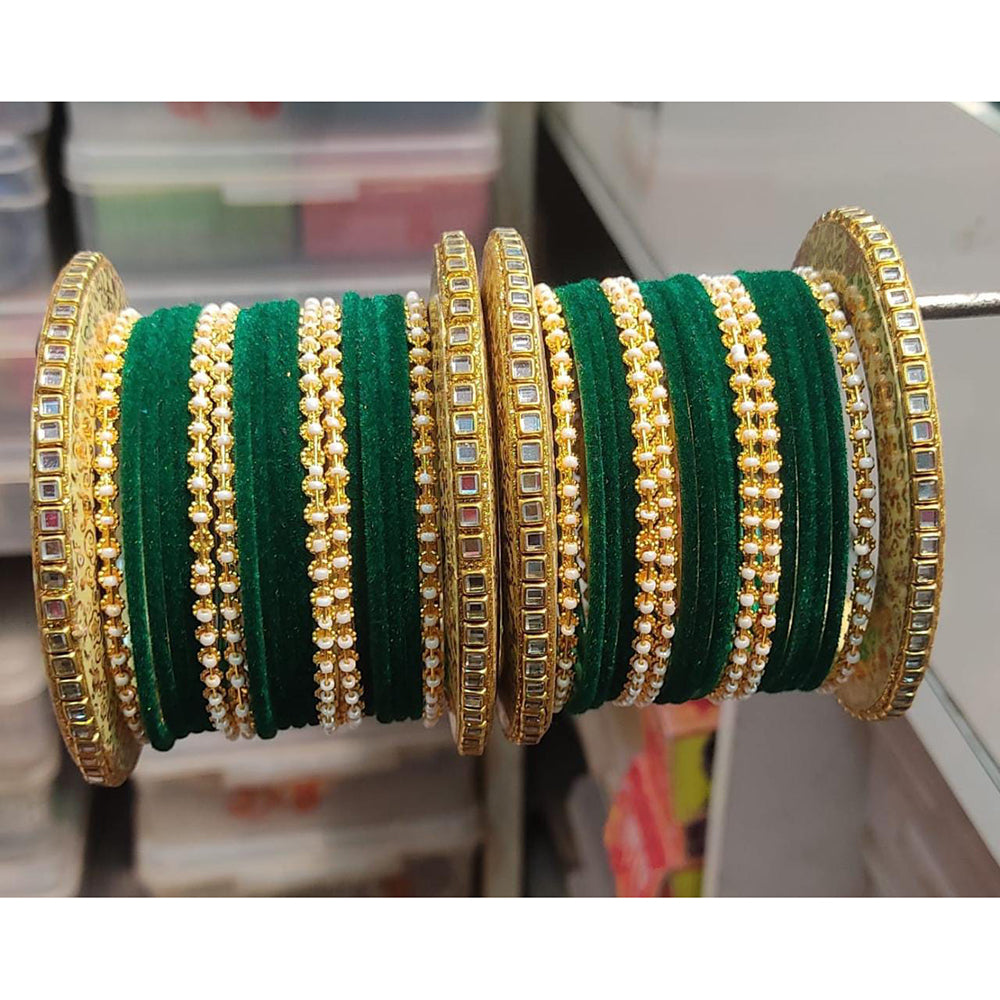 Pooja Bangles Gold Plated Kundan Stone & Thread Bangles