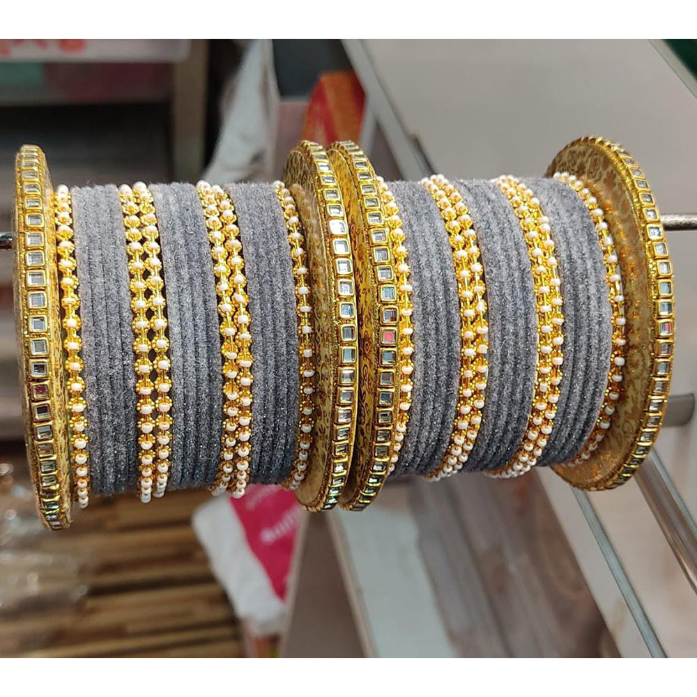 Pooja Bangles Gold Plated Kundan Stone & Thread Bangles