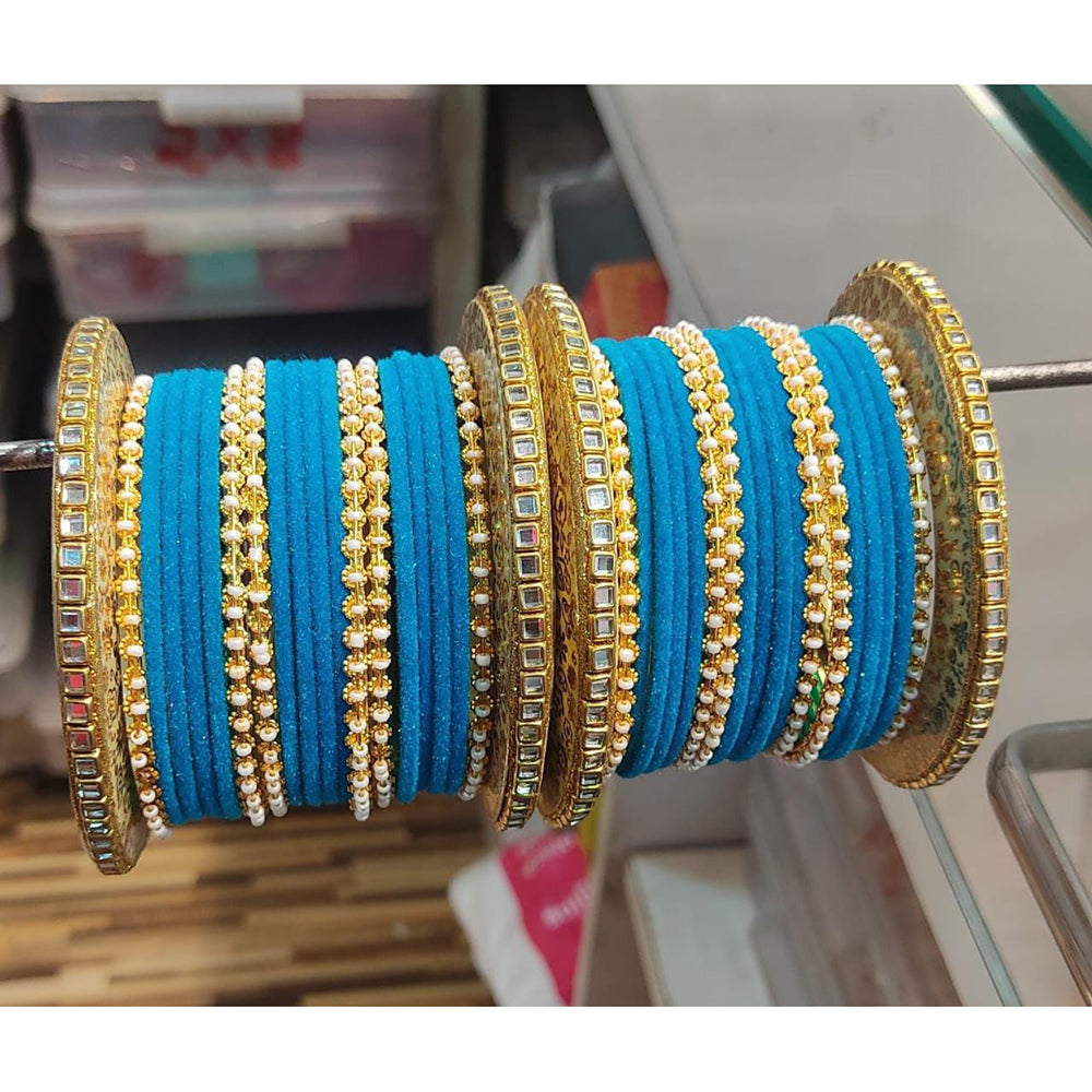 Pooja Bangles Gold Plated Kundan Stone & Thread Bangles