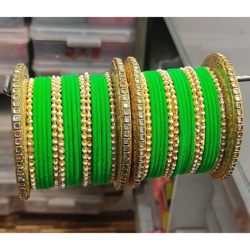 Pooja Bangles Gold Plated Kundan Stone & Thread Bangles