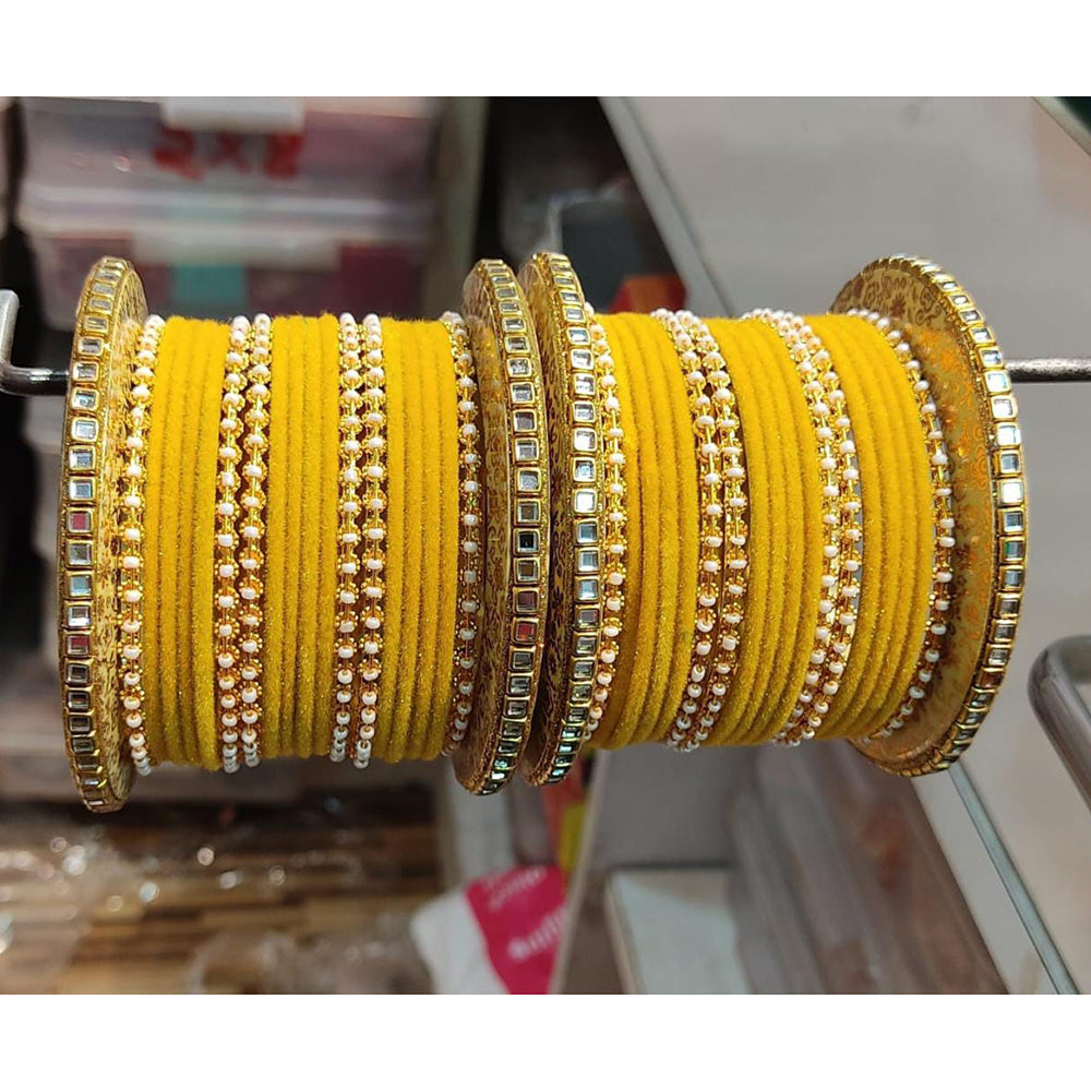 Pooja Bangles Gold Plated Kundan Stone & Thread Bangles
